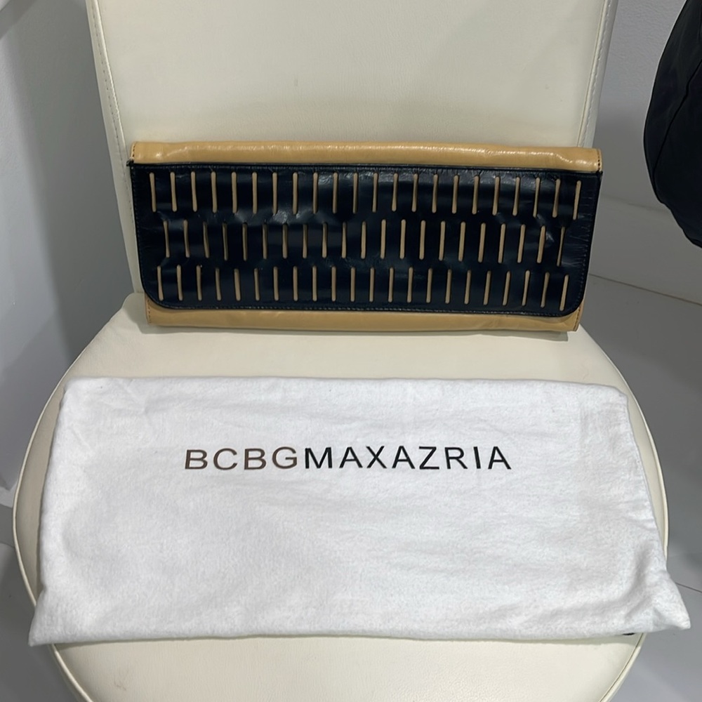 BCBG Maxazria Camel & Black Leather Clutch Bag with Duster Bag